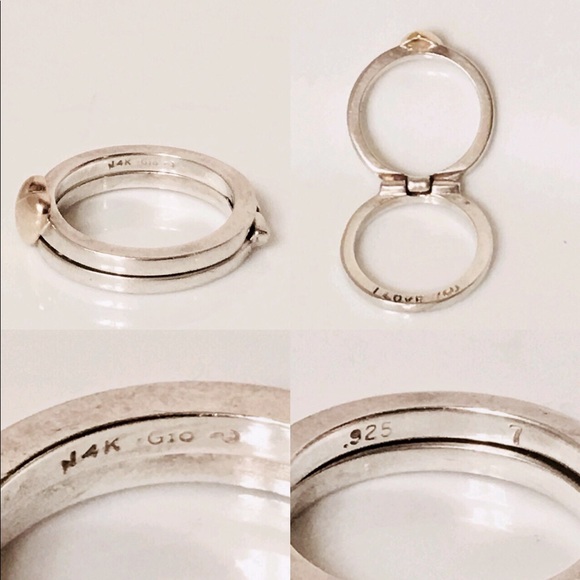 Unique Sterling & 14k Gold Hinged I Love You Ring - Picture 2 of 8